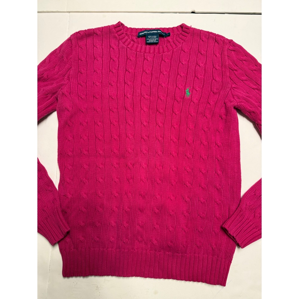 Ralph Lauren Sport Womens Pink Cable Knit Cotton Crew Neck Sweater Size L - Picture 2 of 7